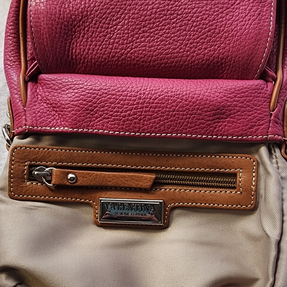 VALENTINA Saddle Leather Shoulder Bag Pink/Tan/Made in Italy EUC - Picture 17 of 17
